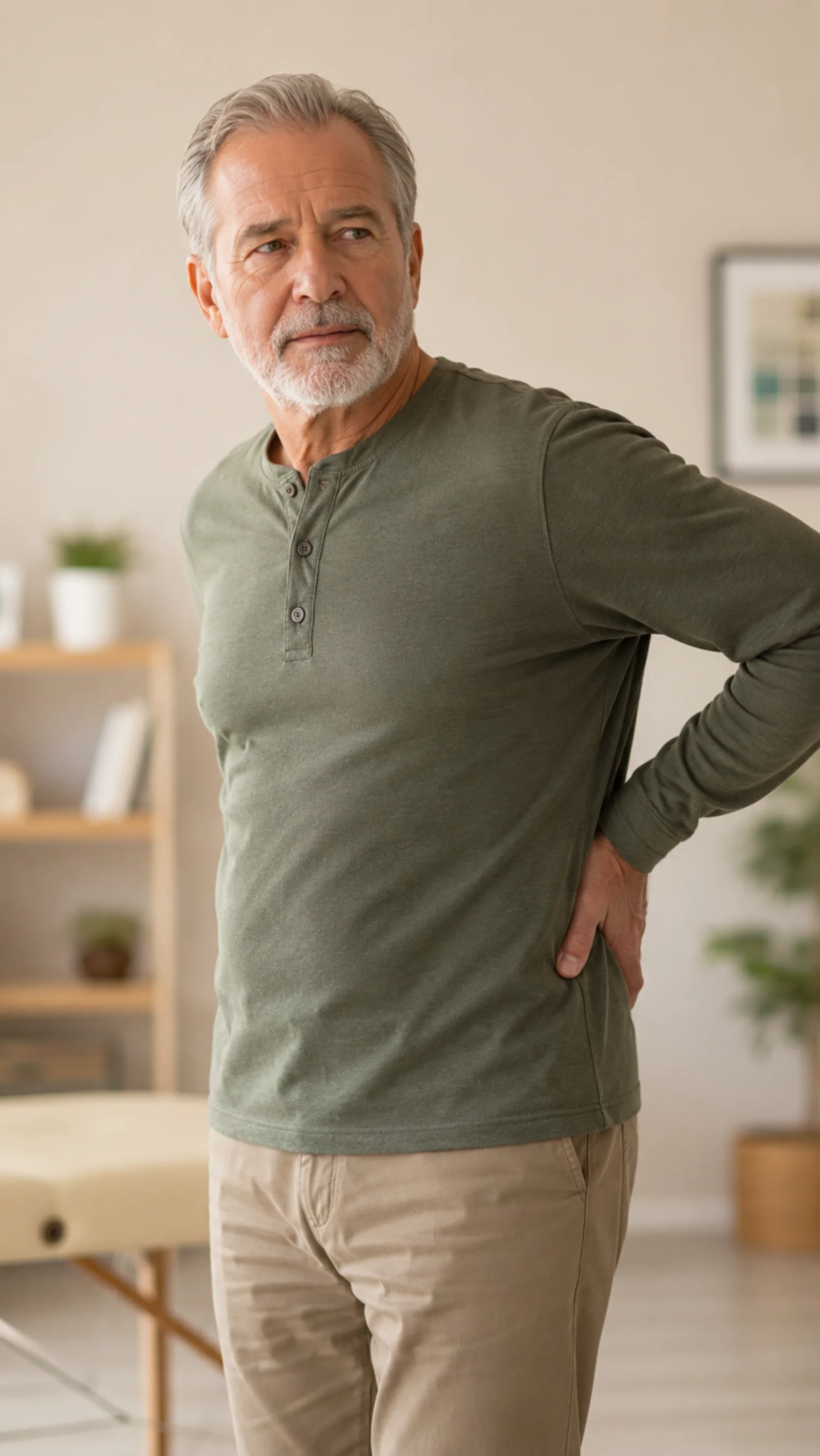 Älterer Mann mit Rückenschmerzen zu Hause