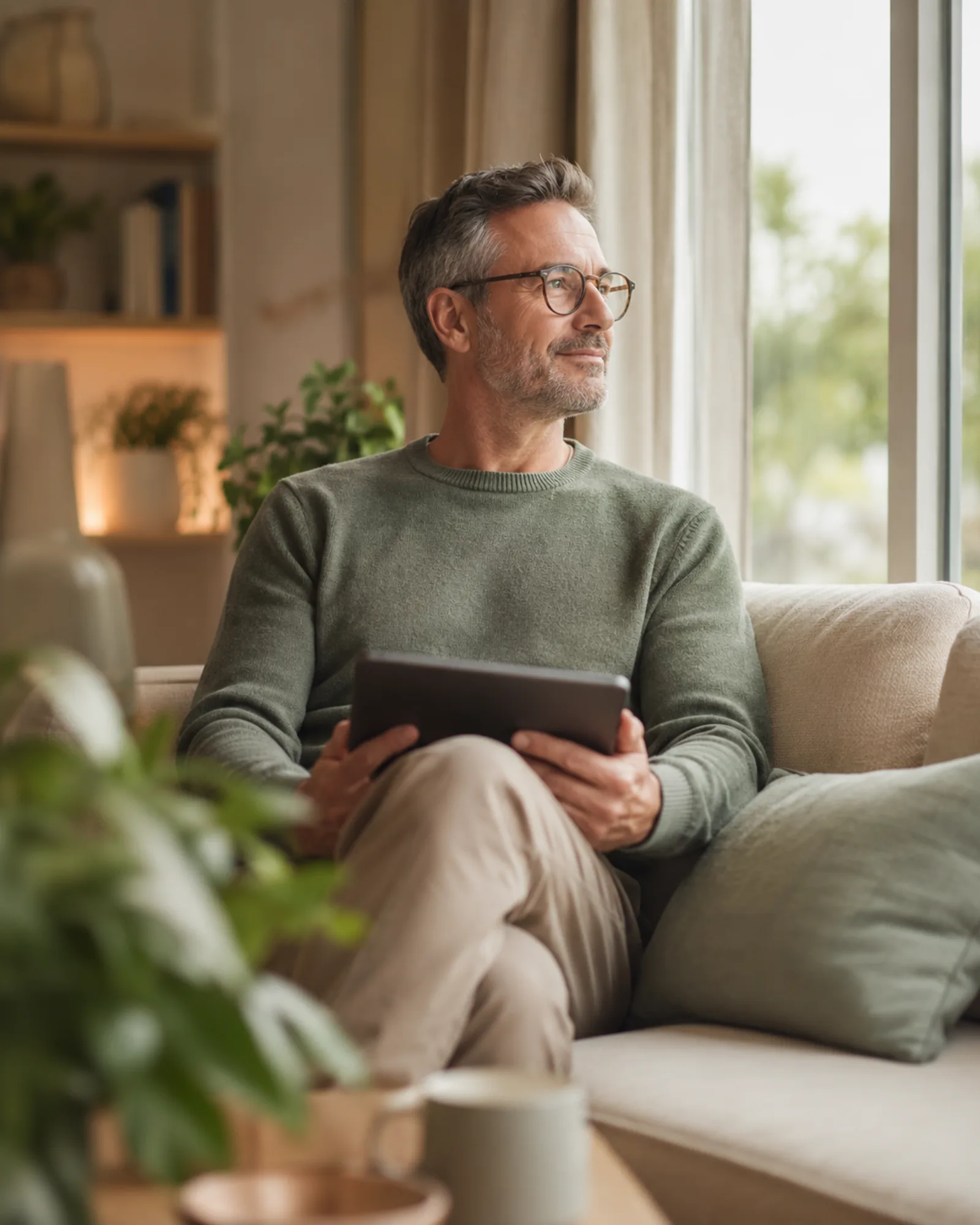 Mann mit Tablet auf dem Sofa